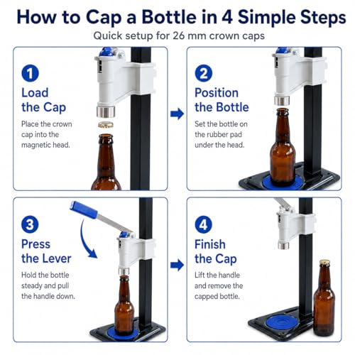 TsoLay Beer Bottle Capping Machine, Adjustable Bench Bottle Capper with Non-Slip Base, Convenient Push-Type Adjustment, Quick and Accurate Capping for Kitchen, Wineries and Bar Counters