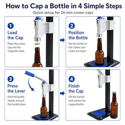 TsoLay Beer Bottle Capping Machine, Adjustable Bench Bottle Capper with Non-Slip Base, Convenient Push-Type Adjustment, Quick and Accurate Capping for Kitchen, Wineries and Bar Counters