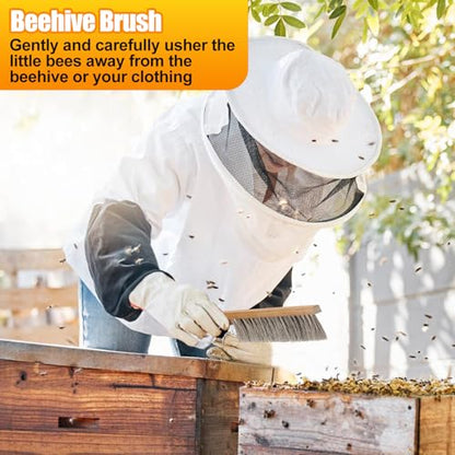 Acostop Bee Hive Tool for Beekeeping - Stainless Steel J Hook & Natural Horsehair Bee Brush, Beehive Brush Bee Frame Lifter and Scraper Bee Keeping Starter Kit for Beekeepers
