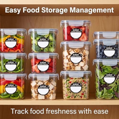 500Pcs/Roll Sunday Day of the Week Food Labels, 1 Inch Removable Food Rotation Day Dots Stickers, Trilingual Inventory Date Labels with Easy Peel Tab for Restaurant Kitchen Containers (Black) - color: 500pcs- Black Sunday