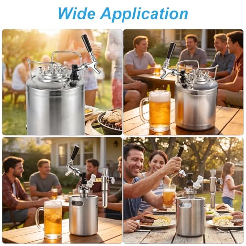 Ball Lock Keg Tap and Mini Co2 Regulator Set, Stainless Steel Self-Closing Ball Lock Beer Faucet & 0-60PSI Mini Beer Keg Charger Regulator Kit with Ball Lock Disconnect for Corny Keg Party