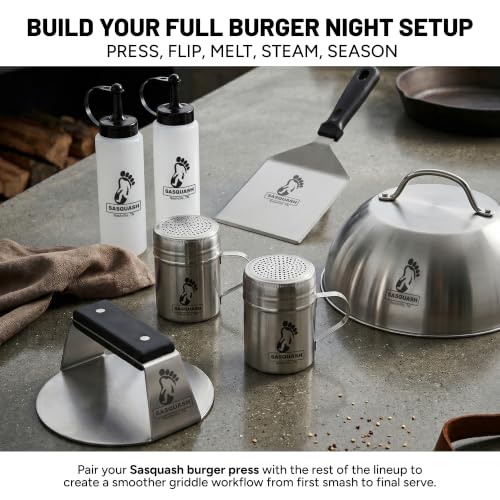 Sasquash Smash Burger Press, Heavy Duty Welded Meat Press Round, 6 Inch Stainless Steel, Flat Handle Hamburger Smasher Tool for Grill, Skillet, Cast Iron Cooking, Kitchen Accessories - size: 6" Press