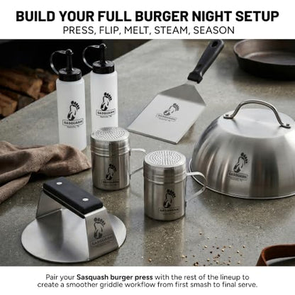 Sasquash Smash Burger Press, Heavy Duty Welded Meat Press Round, 6 Inch Stainless Steel, Flat Handle Hamburger Smasher Tool for Grill, Skillet, Cast Iron Cooking, Kitchen Accessories - size: 6" Press