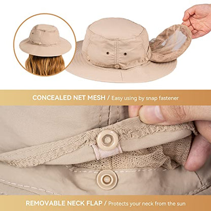 Mosquito Head Net Hat - Bug Cap UPF 50+ Sun Protection with Hidden Netting for Beekeeping Hiking Women - color: Khaki