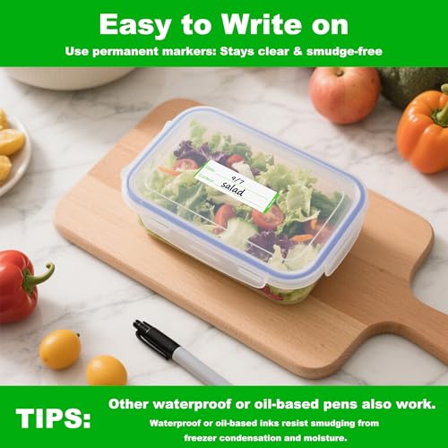 NATURALABEL 300 PCS Removable Freezer Labels with Dispenser - 1" x 3" Food Labels for Meal Prep Containers, Easy Peel-Off Design, No Residue (Green) - color: Preprinted-green