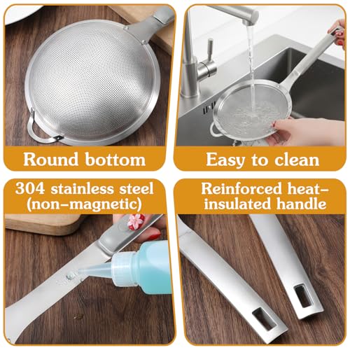 2 Pieces Spider Strainer Skimmer Spoon Set, Fine Mesh Stainless Steel Metal With HoleSieve Food Strainer Grease Spider Skimmer, Large Hole Slotted Colander Frying Spoons Set With Handle for Cooking