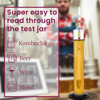 Fermtech Hydrometer Kit with 19” Wine Thief Sampler – Triple Scale Glass Hydrometer for ABV, Brix & Gravity Testing, Plastic Sampling Tool for 1 Gallon Jugs/Carboys, Wine & Beer Home Brewing Set