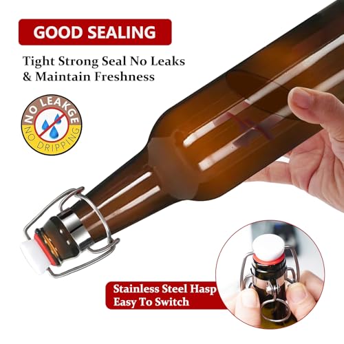 [6 +6] half cover 18mm Swing Top Glass Bottle Caps Flip Top Beer Bottle Cap Beer Bottle Airtight Lids Leakproof Easy Cap Swing Top Beer Bottle Cap 6 Swing Cap with Replacement Silicone Gaskets