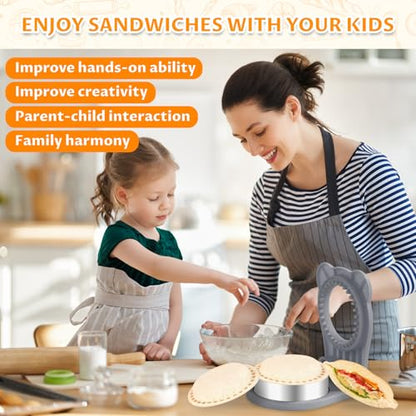 CHICHAUS Uncrustable Sandwich Maker,Sandwiches Pocket Circle Shape 3.7Inch Sandwich Cutter and Sealer,Sandwich Cutter for Kids Breakfast and lunchboxes (grey) - color: Gray