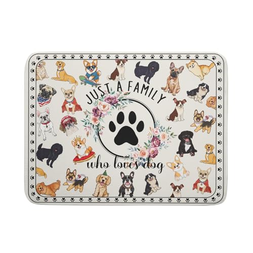 Dog Family Dish Drying Mat Cartoon Pet 18 X 24 in Absorbent Printed Drying Pad for Dog Lover - color: Dog Family White, size: 24" x 18"