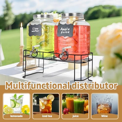 DD&HAPP Gallon Glass Drink Dispensers For Parties 2PACK.1.5Gallon Beverage Dispenser,Glass Drink Dispenser With Stand And Stainless Steel Spigot 100% Leakproof.Lemonade Dispenser With Ice Cylinder. - size: 1.5 Gallon Double With Stand