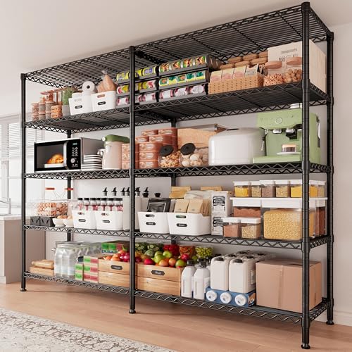 5 Tier Metal Shelving Unit Storage Shelves Load 1500LBS,Adjustable Wire Shelving Pantry Shelves for Storage,Kitchen Shelves Storage Rack for Commercial Garage Shelving Heavy Duty,61.7"W*72.4"H*15.8"D - style: Black-15.8" Dx61.7" Wx72.4" H-5 Tier