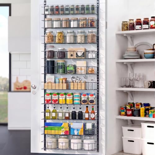 ElegantArray 10-Tier Pantry Door Organizer, Black | Over The Door Rack, Hanging Spice Rack Shelves, Kitchen & Bathroom Storage, Home Office & Laundry Room - color: Black, size: 10-Tier