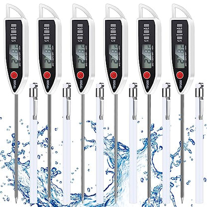 Copkim 6 Set Waterproof Food Thermometer for Water, Liquid, Candle and Cooking Digital Meat Thermometer with Long Probe Instant Read for Kitchen BBQ Grill Candy (White) - color: White