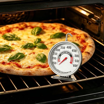 Oven Thermometer Extra Large 3" with Easy-Read Dial | 150-600F Pro Accurate Temp Gauge for Kitchen, Baking, Grill & Meat | Hang or Stand for Gas/Electric Ovens - size: Oven Thermometer-3 Inch