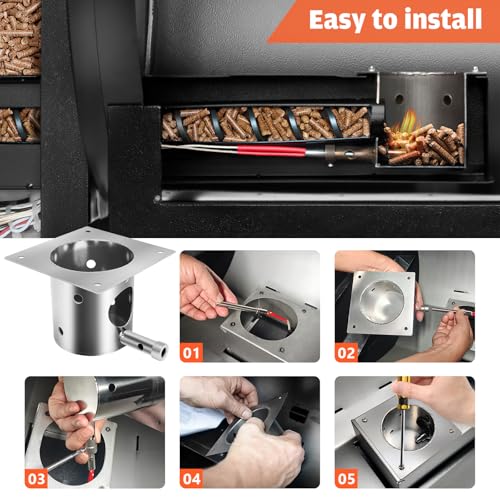 QuliMetal 304 Stainless Steel Fire Burn Pot & Hot Rod Ignitor Kit – Replacement Parts for Traeger & Pit Boss Wood Pellet Grill Smoker, Durable Fire Pot with Ash Remover, Screws and Fuse, Easy Install - size: L1 Fire Burn Pot + Hot Rod Ignitor