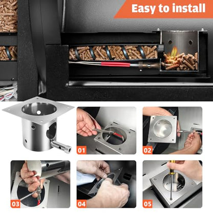 QuliMetal 304 Stainless Steel Fire Burn Pot & Hot Rod Ignitor Kit – Replacement Parts for Traeger & Pit Boss Wood Pellet Grill Smoker, Durable Fire Pot with Ash Remover, Screws and Fuse, Easy Install - size: L1 Fire Burn Pot + Hot Rod Ignitor