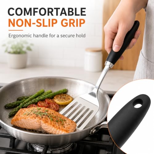 Stainless Steel Slotted Turner Spatula, Metal Spatula for Cast Iron & Stainless Steel Pans, Thin Edge Kitchen Turner for Eggs, Pancakes, Burgers, Dishwasher Safe - color: A-Turner Spatula