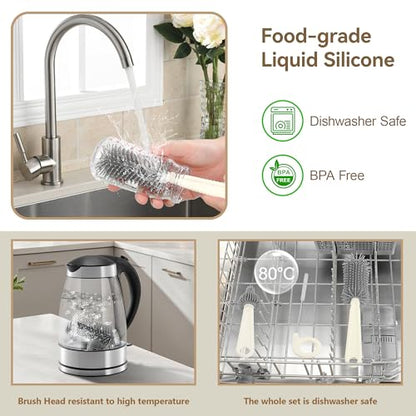 Baby Bottle Cleaning Kit, 6-in-1 Bottle Brush Set with Nipple Brush, Straw Cleaner, Drying Rack and Travel Storage Case