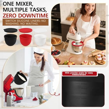 Kitchen Aid Silicone Bowl Insert,Foldable 5qt Silicone Liners for Kitchenaid Mixer Accessories and Attachments,Dishwasher Safe-Food Grade,Silicone Kitchen Aid Bowl Liners for Baking(3 Pack)