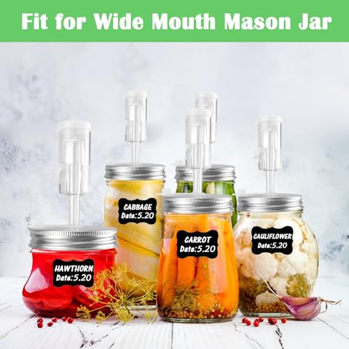Fermentation Kit for Wide Mouth Mason Fermentation Jar, Fermentation Kit with 4 Glass Fermentation Weights,4 Fermenting Lids,4 Airlocks,5 Silicone Gaskets,6 Silicone Grommets, 9 Stickers（No Jars）