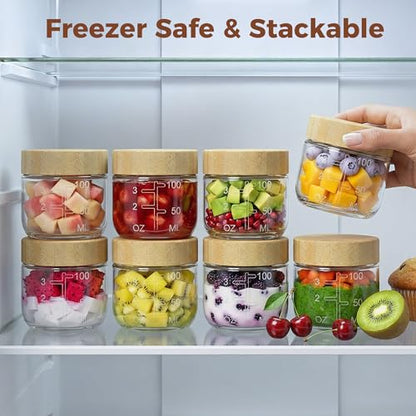 HomArtist 3oz Glass Salad Dressing Containers with Bamboo Lids - 4 Pack Small Airtight Condiment Cups, Mini Sauce Jars for Picnic, Ketchup, Dip & Snacks, Leakproof, BPA-Free & Dishwasher Safe - color: 3oz - 4 Pack
