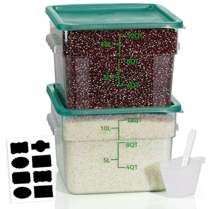 12QT NSF Food Storage Containers: 2 PCS [Food Grade][Hot&Cold Resistant] Commercial Clear Square Food Storage Containers with Scales Handles for Home Restaurant Kitchen Proof Dough(BPA FREE-GREEN N2) - color: J5-12QT-2PCS-GREEN