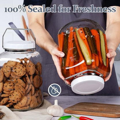 2 Pack 1.5 Gallon Glass Jar with Lid Wide Mouth, Large Mason Jar with Airtight Screw Lid and Handle, Clear Glass Storage Containers with 2 Scale Mark for Flour, Cookie, Candy, Kombucha and Fermention