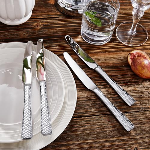 KEAWELL Premium 9.5" Louis Dinner Knives, Set of 4, Stainless Steel Dishwasher Safe, Serrated Knives (Hammered) - style: Hammered