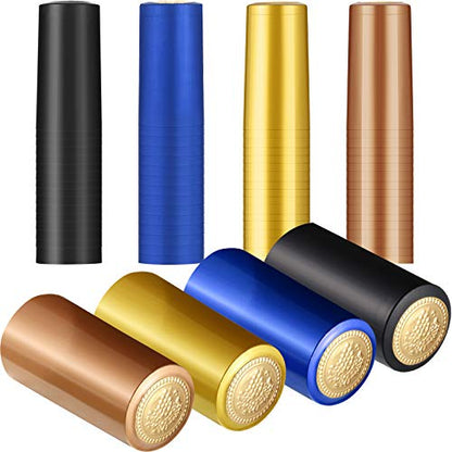 Blulu 200 Pcs Wine Sealer for Bottles PVC Heat Shrink Capsules Bottle Caps for Wine Making Cellars and Home Use (Black,Navy Blue,Gold,Rose Gold) - color: Black, Navy Blue, Gold, Rose Gold