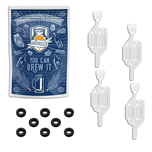 Fermentaholics Airlocks With Grommets Set – 4 Airlocks and 8 Grommets for Homemade Wine, Beer, Cider, Kimchi, Sauerkraut – Preserving, Brewing, Fermenting (S-Shaped Airlocks With Grommets Set) - size: S-Shaped Airlocks With Grommets Set