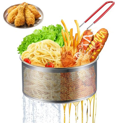 Yimi 7 inch Deep Fryer Basket 304 Stainless Steel for Frying French Fries | 7''x4.1'' Colander with Heat Resistant Silicone Handle, Stainless Steel for Cooking Noodles Vegetables, 2.3-Quart - size: 7'' Deep Fry Basket