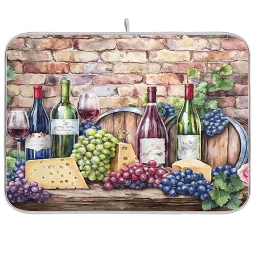 Kcldeci Watercolor Wine Cheese Grape Dish Drying Mat Kitchen Counter Mat Draining Mat Kitchen Accessories Dish Rack Pad for Dishes, Utensils, Countertops, Sinks 18x24in - color: D1, size: 18x24in