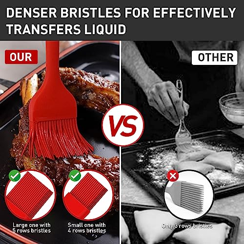 Begonia Silicone Basting Pastry Brush-2pcs Heat Resistant Cooking Brush for Oil, Sauce, Butter, BBQ, Grill and Marinade, BPA Free, Dishwasher Safe （Red） - color: Red