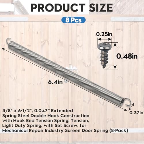 8-Pack 3/8“ x 6-1/2”, 0.047" Extended Spring Steel for Screen Door | Light Duty Spring, with Set Screw, for Mechanical Repair Industry Screen Door