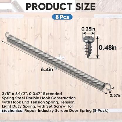 8-Pack 3/8“ x 6-1/2”, 0.047" Extended Spring Steel for Screen Door | Light Duty Spring, with Set Screw, for Mechanical Repair Industry Screen Door