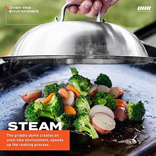 Flat Top Griddle Accessories Set for Blackstone and Camp Chef Griddle - 12 Inch Heavy Duty Round Basting Cover Cheese Melting Dome with Cast Iron Burger Bacon Press & Basting Brush