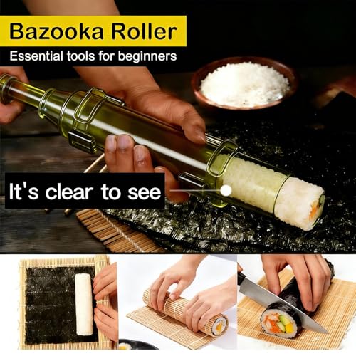 Sushi Making Kit – Clear Sushi Bazooka Roller & Bamboo Sushi Rolling Mat, Easy DIY Sushi Maker Tool Set for Beginners, Homemade Sushi Rolls for Kitchen & Party (Clear Green) - color: Clear Green