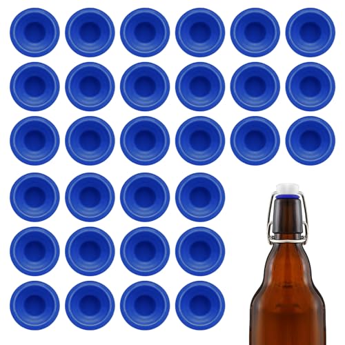 30Pcs Dopamine color Silicone Gaskets Washers Seals for Cap Swing Flip Top Bottle for Home Brew Beer Soda Bottle Sealing(flat,full cover) (Blue) - color: Blue