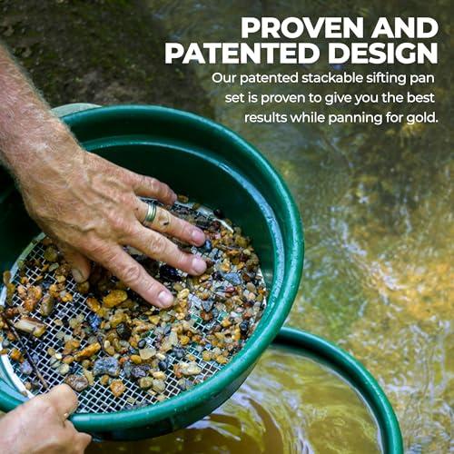 SE 13.25 Inch Wide Stackable Classifier Gold Prospecting Pan Set - Includes 1/2" 1/4" 1/8" 1/12" and 1/20" Stainless Steel Mesh Sifting Pans, Green, 5 Pack - size: 5 Pieces, style: Pans