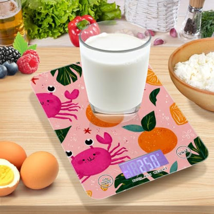 Food Scale Kitchen Digital Scale Food Ounces and Grams Dieting Baking Cooking Waterproof Glass Panels LCD Display,4 Units Scale Tare Function Pink Fruit Orange Crabs - color: Peach 27
