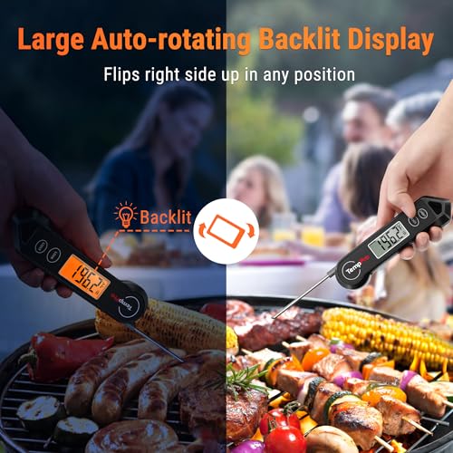 TempPro TP19H Waterproof Digital Meat Thermometer with Ambidextrous Backlit and Motion Sensing Cooking Food Thermometer for BBQ Grill Smoker Oil Fry Candy Thermometer (Previously ThermoPro) - color: Pitch-black