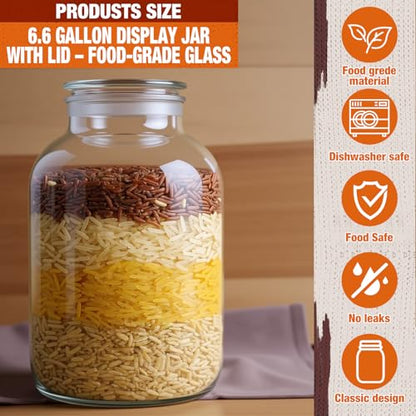 Maxdot Large Glass Jar with Airlock Lid 6.6 Gallon Large Storage Glass Jars Wide Mouth Fermentation Jar with Ropes Fermentation Container Jug for Wine Making - size: 6.6 Gallon, style: Airlock Lid