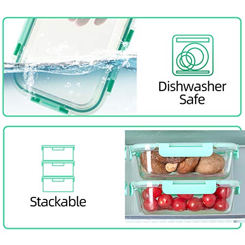 C CREST [10-Pack] Glass Food Storage Containers with Lids, Airtight, BPA Free, Meal Prep Containers for Kitchen, Home Use - color: Light Green