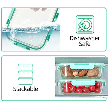 C CREST [10-Pack] Glass Food Storage Containers with Lids, Airtight, BPA Free, Meal Prep Containers for Kitchen, Home Use - color: Light Green