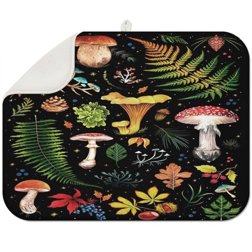 Dish Drying Mat Mushroom Kitchen Mat for Countertop Protector Absorbent Mats Dishes Pad for Kitchen Counter Coffee Table Decor Accessories Extra Large 18X24 inch - color: Mushroom, size: 24" x 18"