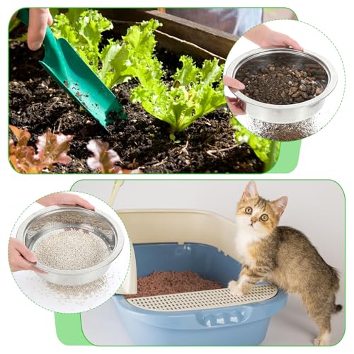 Soil Sieve Set with 5 Stainless Steel Mesh Sifter Screens (1/3/6/9/12mm) & Plastic Scoop - 7.7" Diameter Garden Soil Sifter for Compost, Sand, Rocks