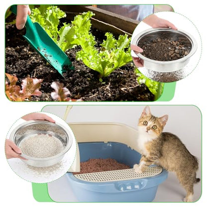 Soil Sieve Set with 5 Stainless Steel Mesh Sifter Screens (1/3/6/9/12mm) & Plastic Scoop - 7.7" Diameter Garden Soil Sifter for Compost, Sand, Rocks