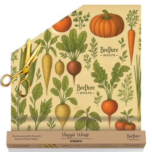 Reusable Beeswax Food Wrap Roll – Bees & Veggies (15”×80”)