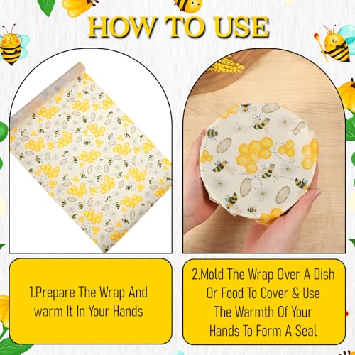 Reusable Beeswax Wraps Roll 13 x 39 Inch, Organic Eco-Friendly Sustainable Beeswax Food Wraps, Food Storage Wraps Beeswax Paper Cloth for Sandwich, Cheese, Fruit, Bread, Snacks - color: Bees